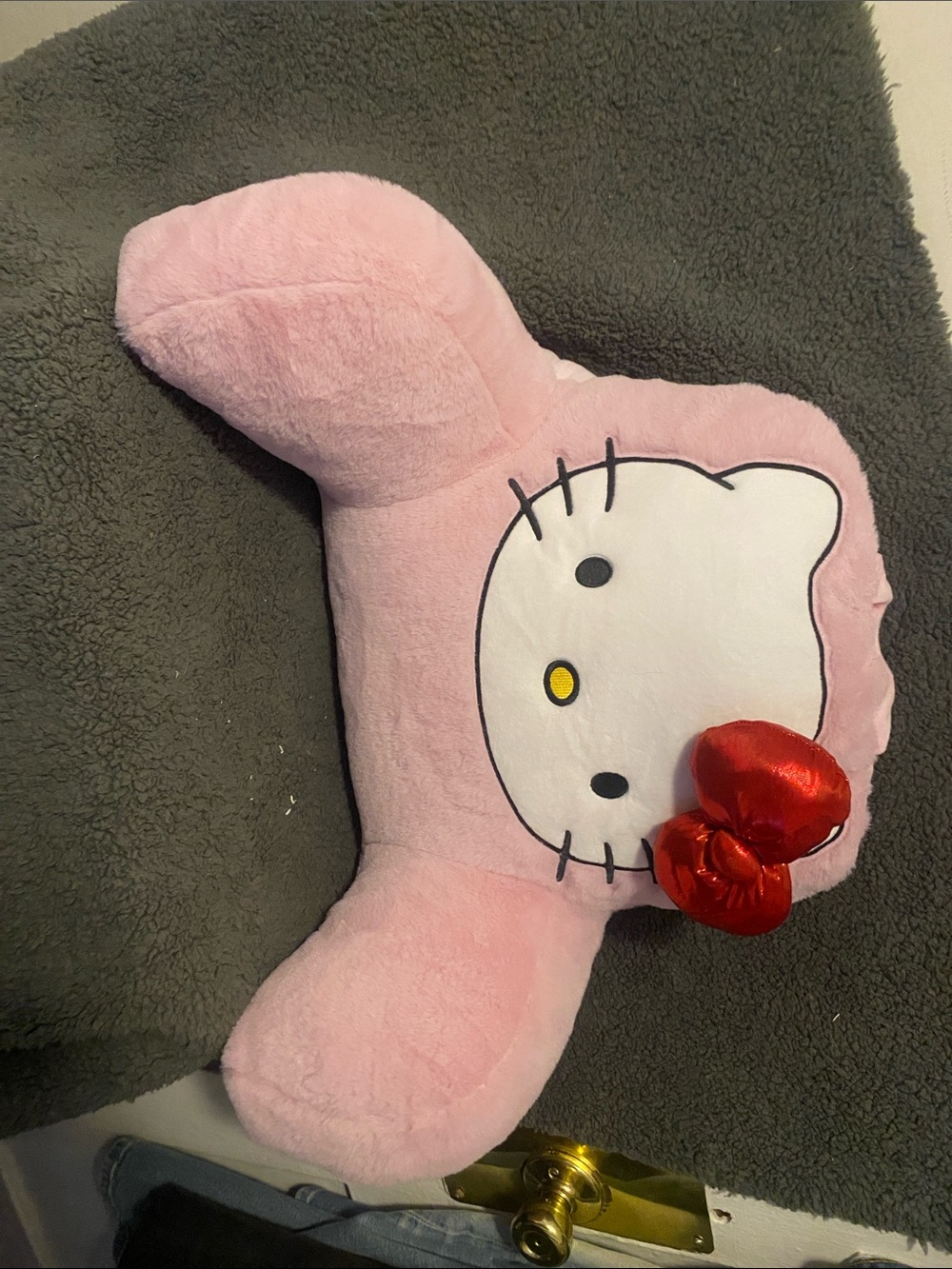 Hello Kitty Pink Plush Back Rest Pillow with Shiny Red Bow